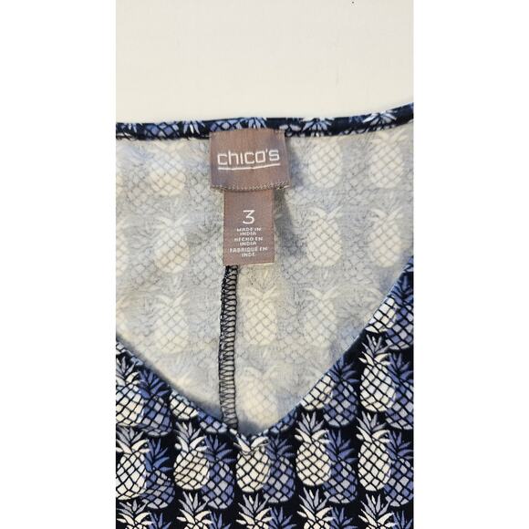 Chicos pineapple print hawaiin vacation casual dress midi blue sleevless 3 (XL) - Picture 5 of 7